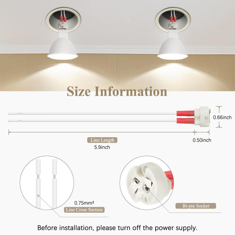 DiCUNO G4, GU5.3 Bi-Pin Ceramic Base Socket, MR16, MR11 Halogen Incandescent LED Bulb Holder Wire Connector (6pcs) - Image 2